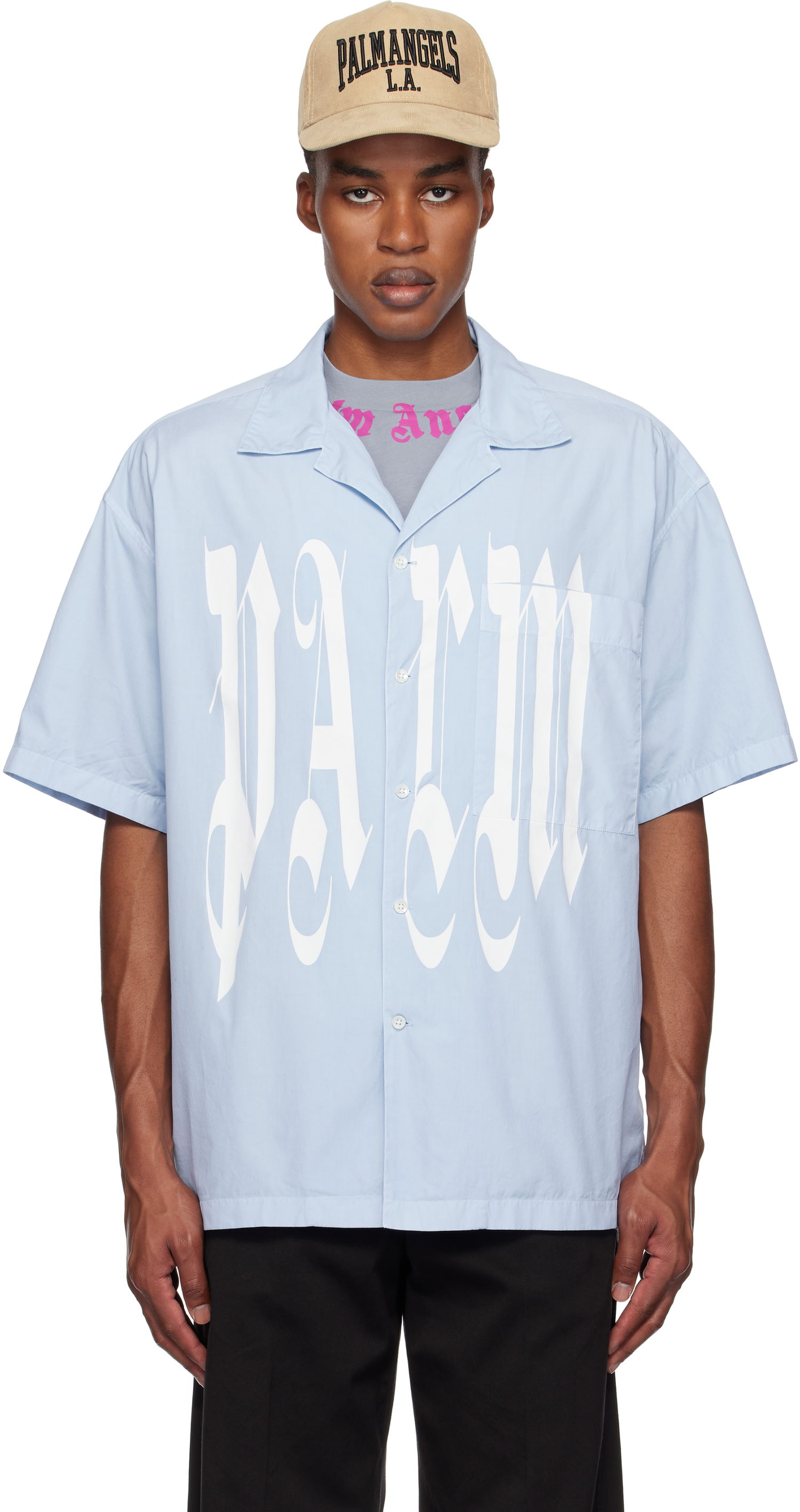 Риза Palm Angels Gothic Logo Shirt Синьо | PMGG007F24FAB0044001, 0