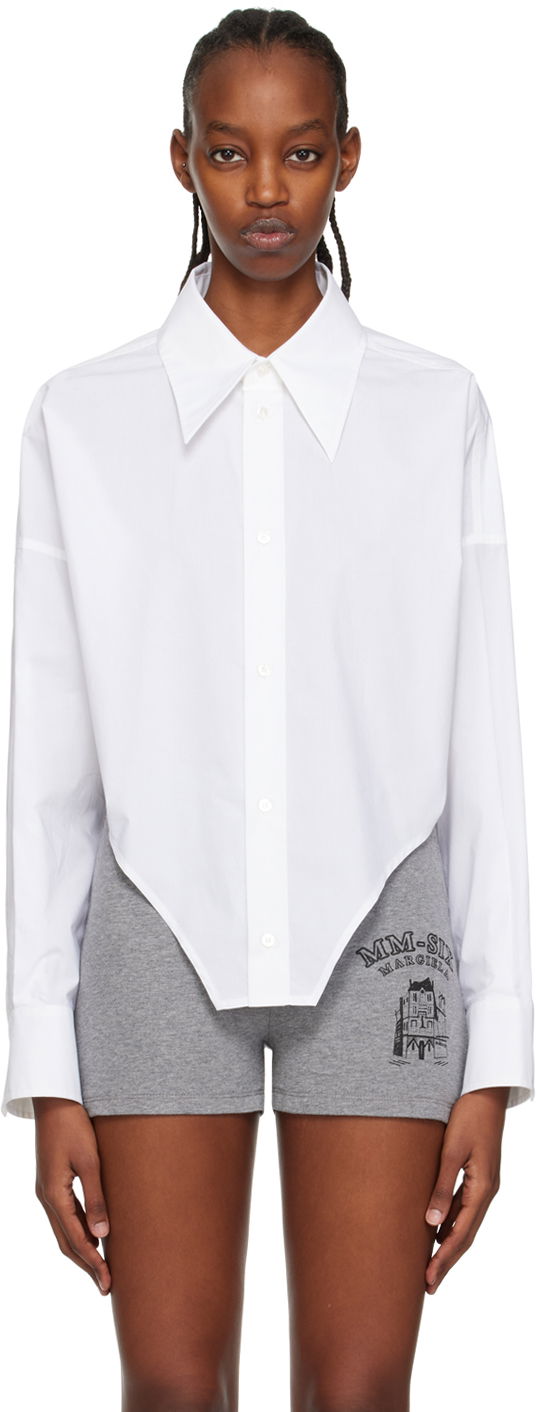 Риза Maison Margiela MM6 Maison Margiela Curved Hem Shirt Бяло | S62DT0007 S47294, 0