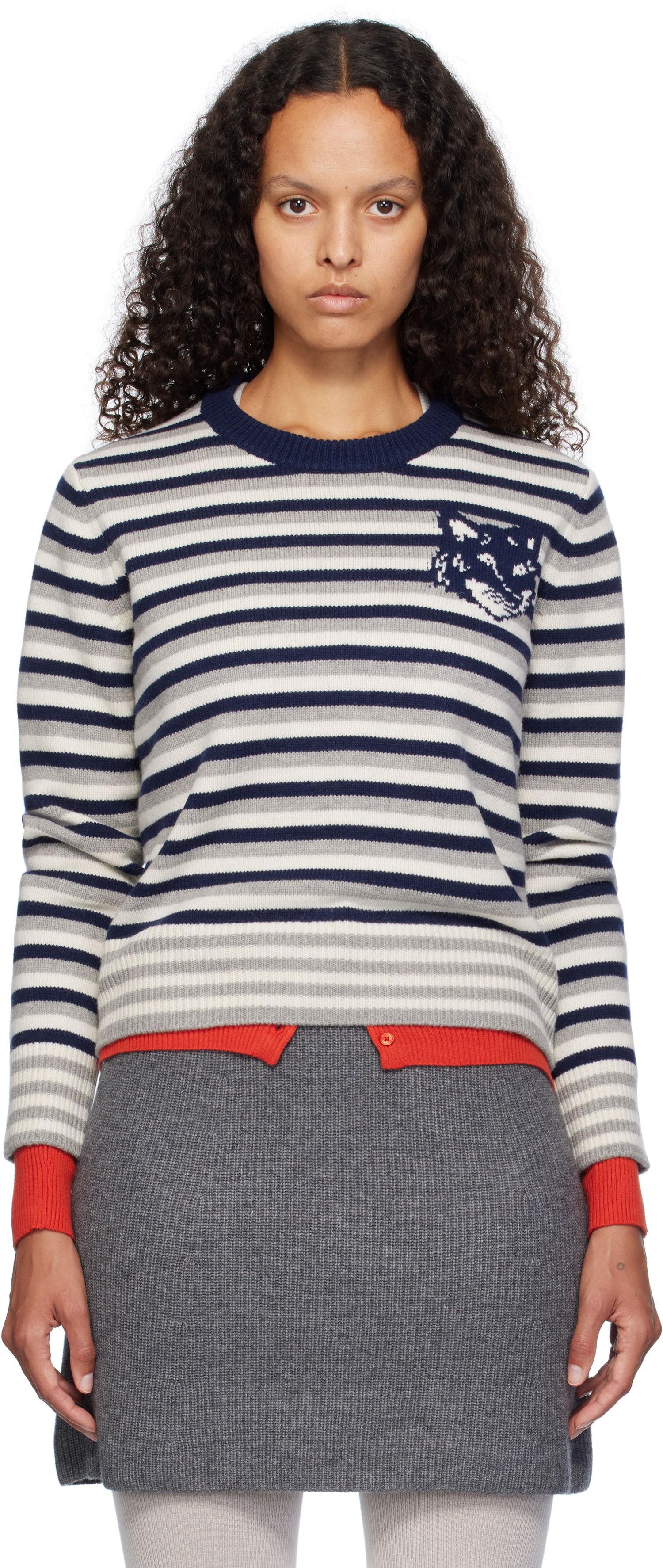 Пуловер MAISON KITSUNÉ Fox Head Striped Sweater Синьо | NW00804KM0329, 0