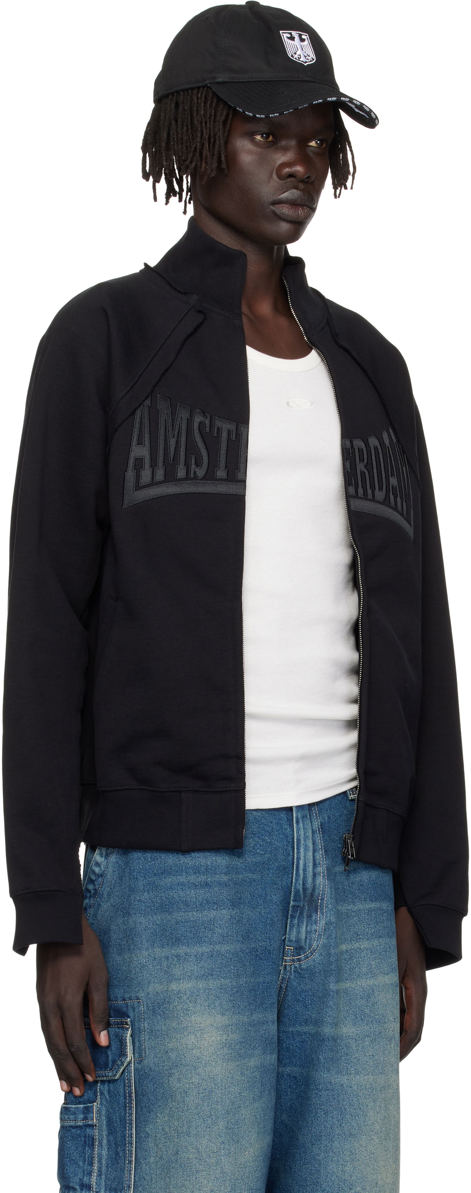 Суитчър VETEMENTS VETEMENTS 'Amsterdam' Patched Zip-Up Sweatshirt Черно | UH76ZU760BB, 1
