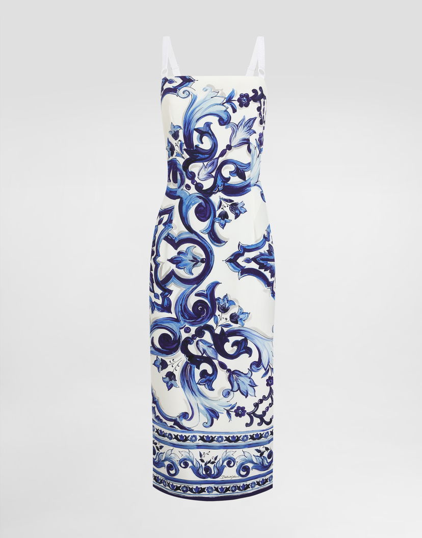 Pокля Dolce & Gabbana Dolce & Gabbana Majolica-Print Silk Dress Синьо | I6KH3WHPAB8HA3TN