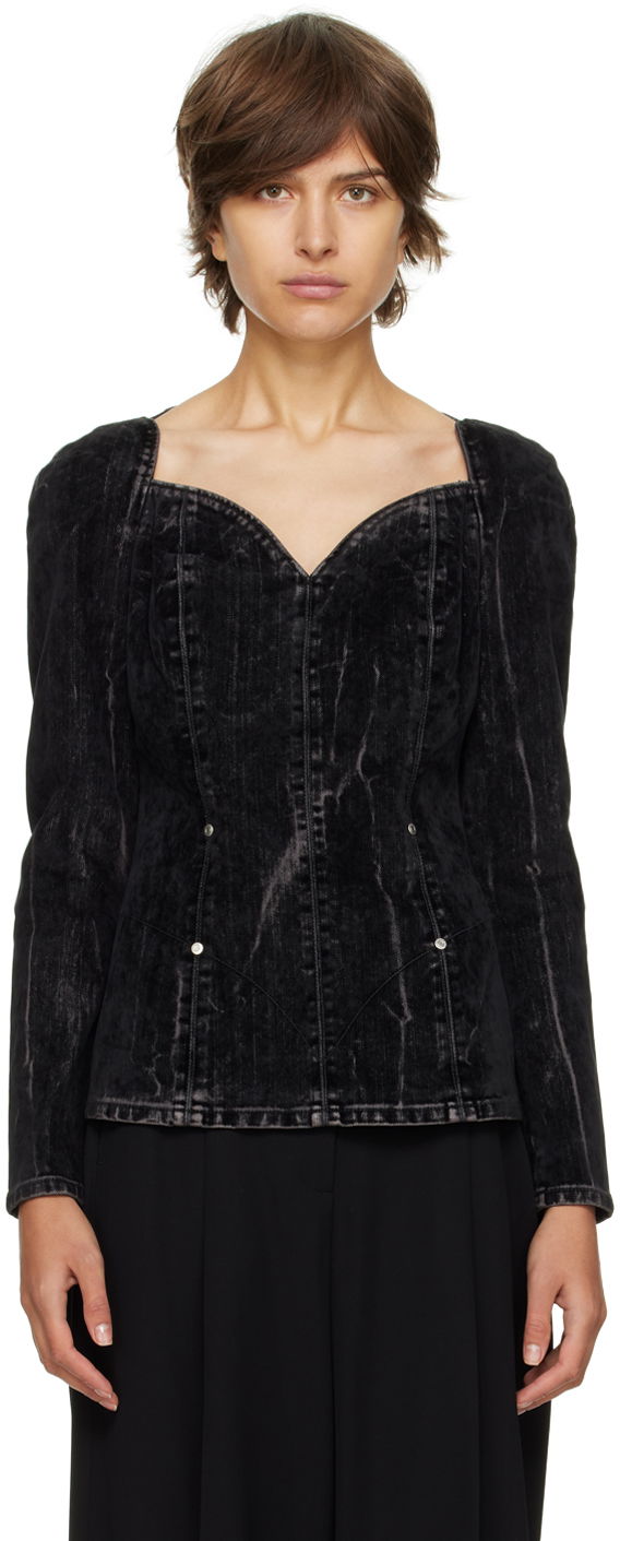 Риза Stella McCartney Stella McCartney Washed Denim Sweetheart Neckline Blouse Черно | 6D00853SPH05, 0