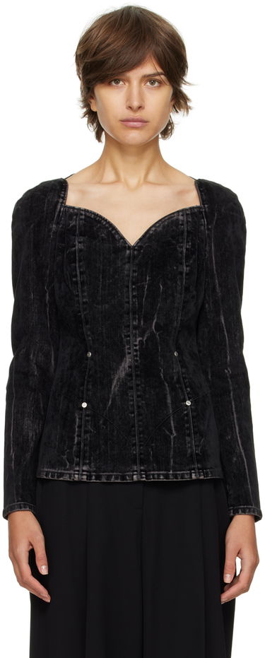 Риза Stella McCartney Stella McCartney Washed Denim Sweetheart Neckline Blouse Черно | 6D00853SPH05, 0