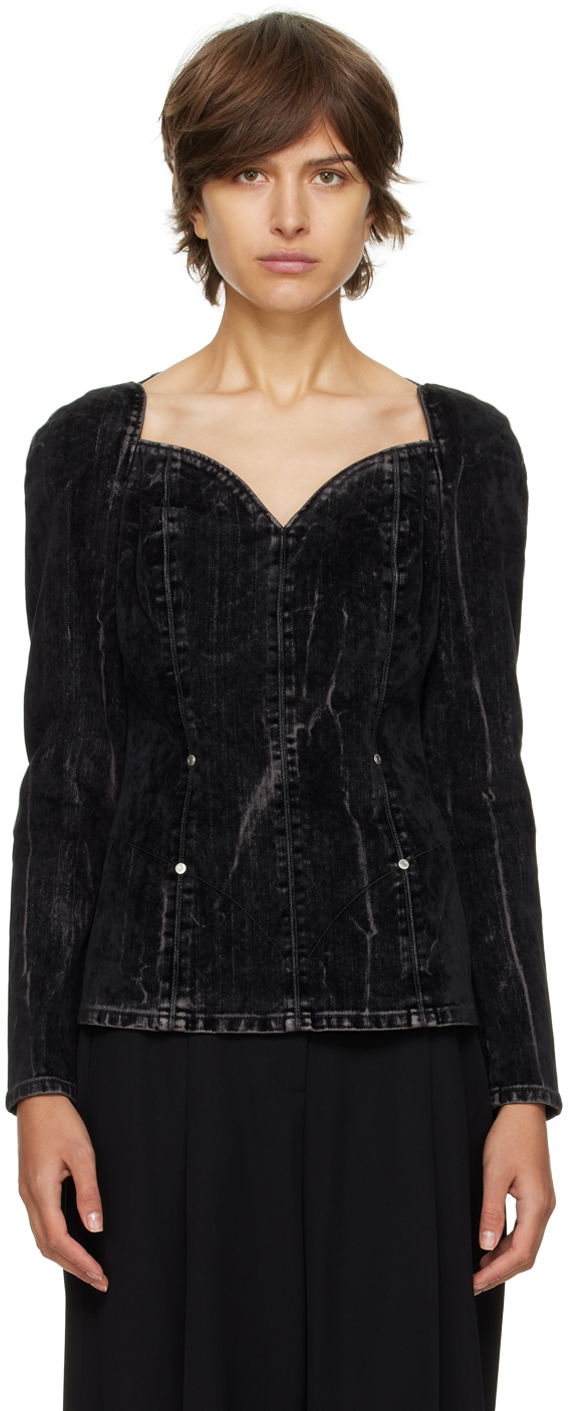 Риза Stella McCartney Stella McCartney Washed Denim Sweetheart Neckline Blouse Черно | 6D00853SPH05