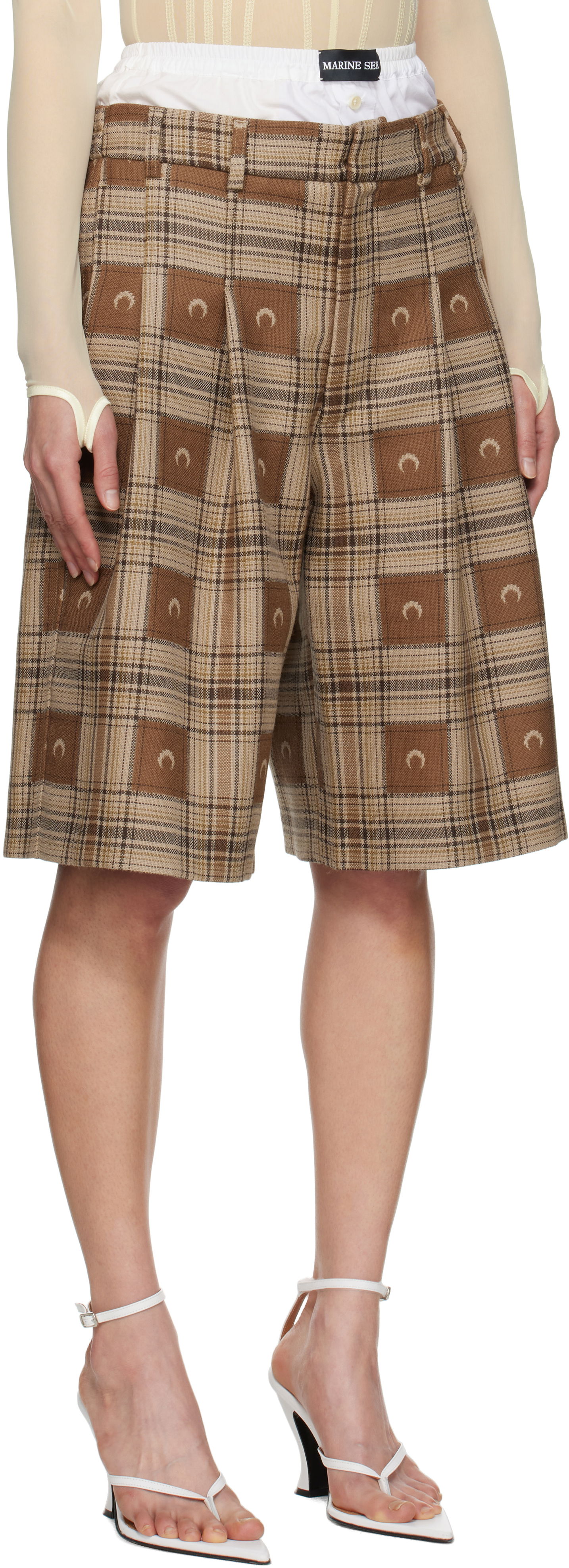 Къси панталони Marine Serre Marine Serre Moon Checks Jacquard Shorts Кафяво | MSH010A CWOV0064, 1