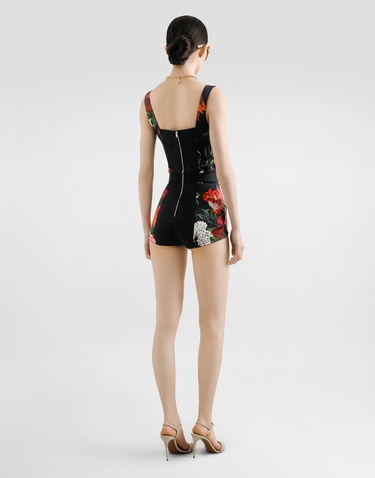 Съкратен топ Dolce & Gabbana Dolce & Gabbana Satin Corset with Flower Print Черно | F7T19TFSIB2HN5PB, 2