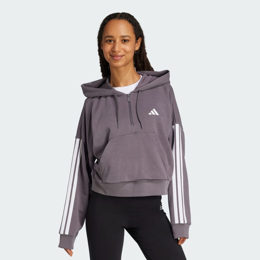 Суитчър adidas Performance Essentials 3-Stripes French Terry Quarter-Zip Hoodie Лилаво | JN1946, 0