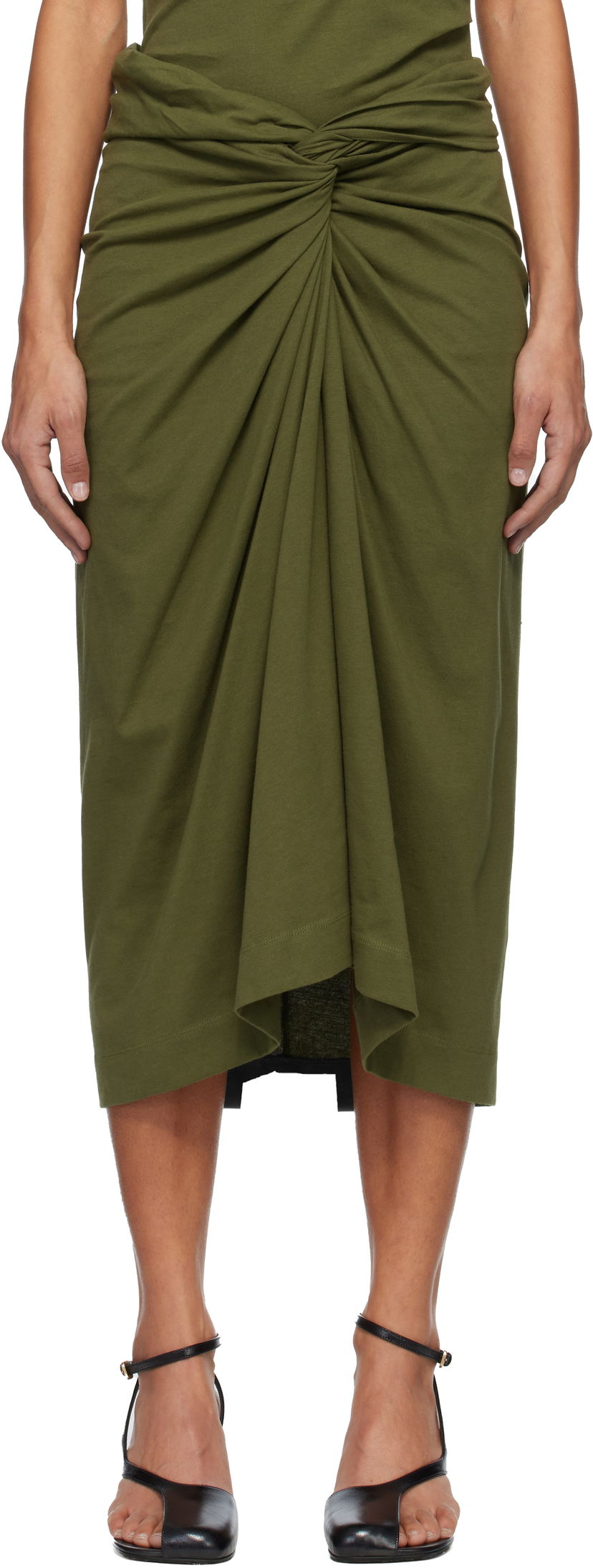 Пола Dries Van Noten Dries Van Noten Knotted Jersey Midi Skirt Зелено | 252-011112-2603