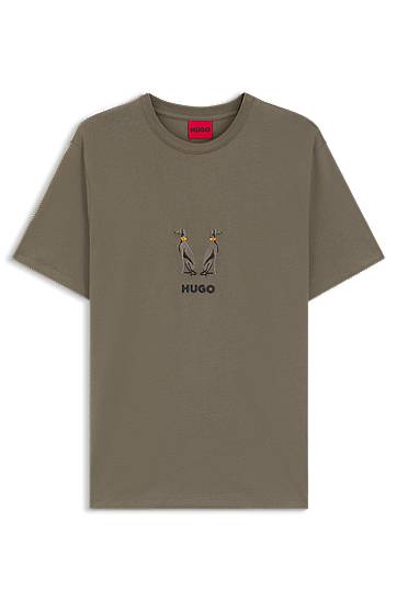 Тениска BOSS HUGO Embroidered Logo Cotton-Jersey T-Shirt Зелено | 50549154