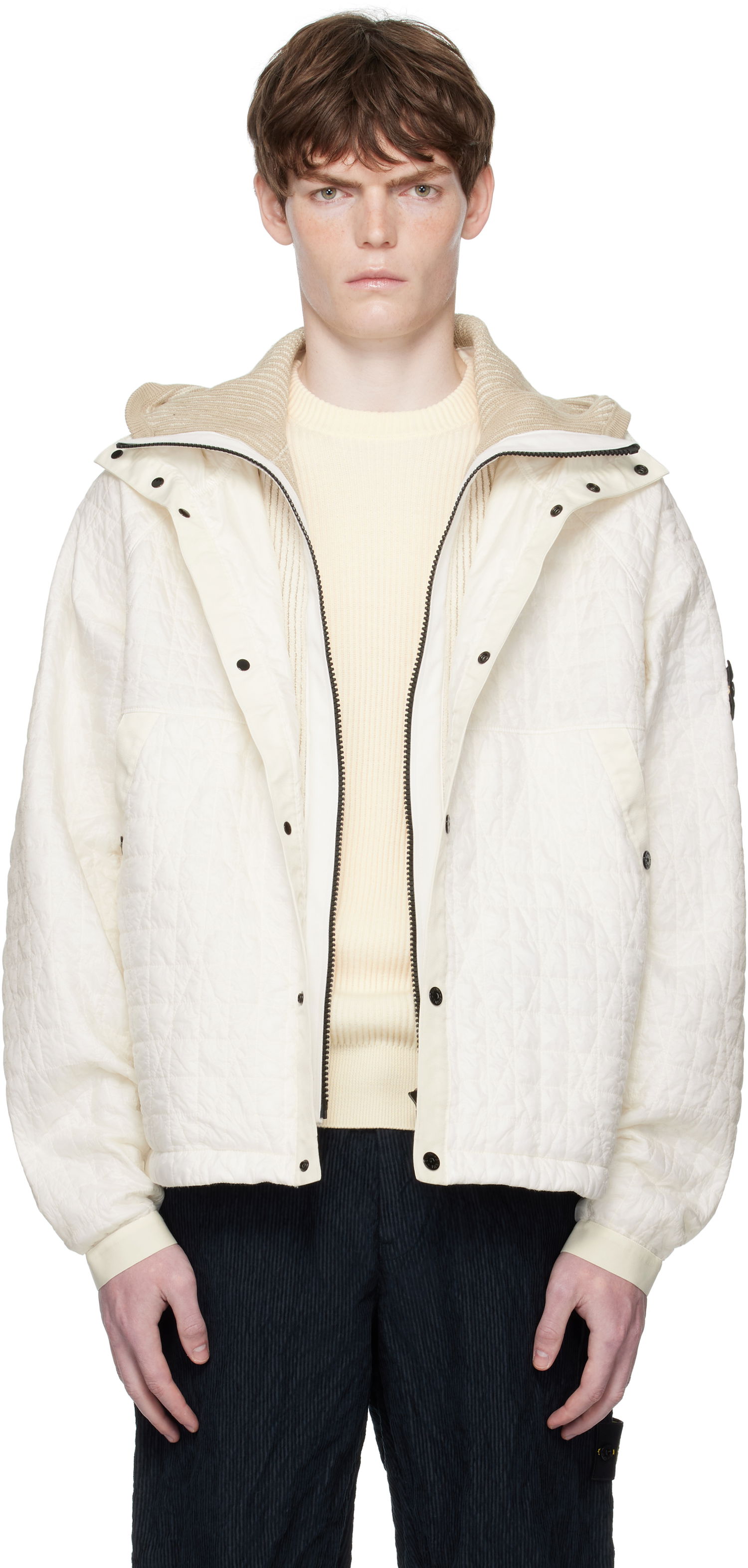 Яке Stone Island Stone Island Quilted Crinkled Reps Hooded Jacket Бяло | K2S15 4100023 S0186, 0