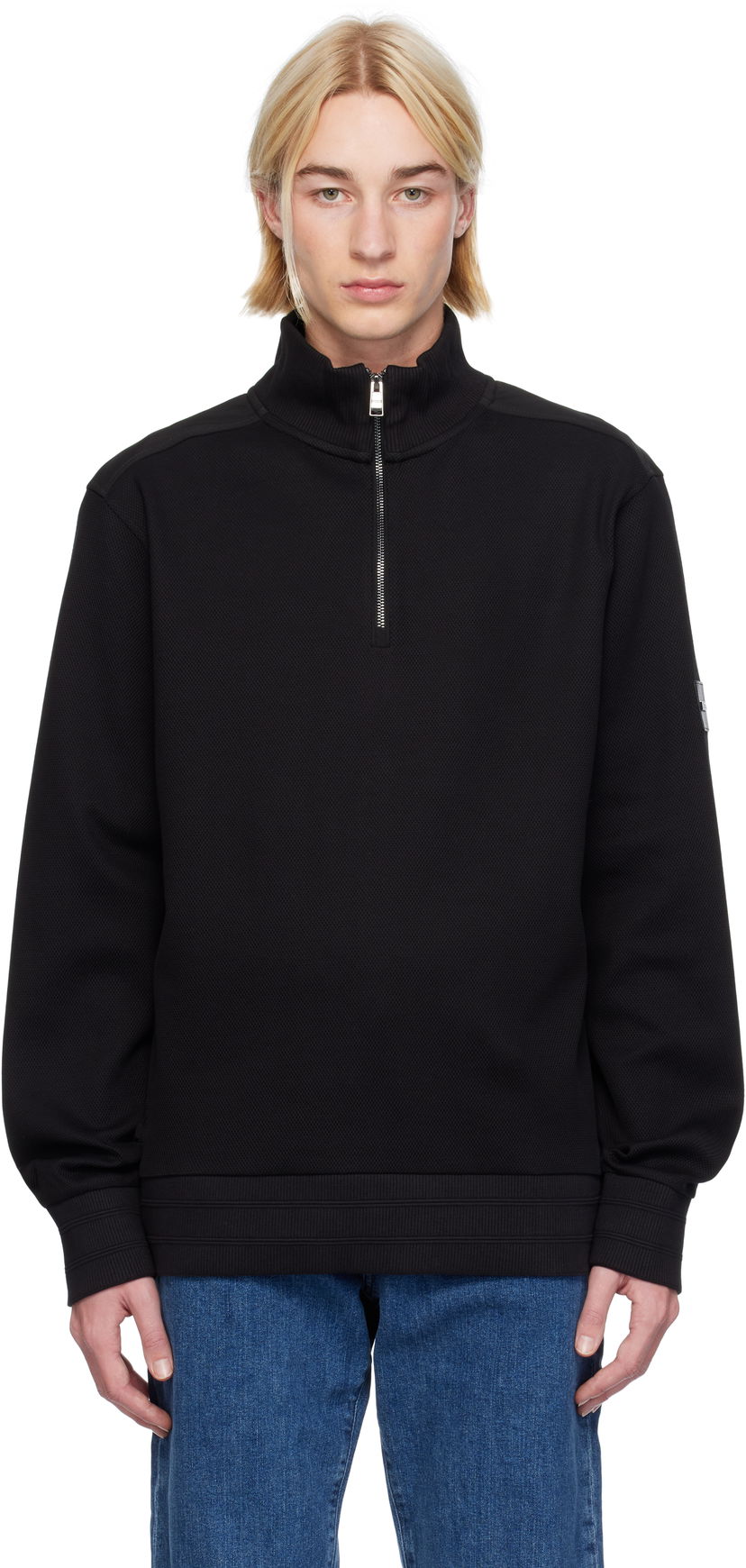 Суитчър BOSS Regular-Fit Quarter-Zip Sweatshirt Черно | 50524999