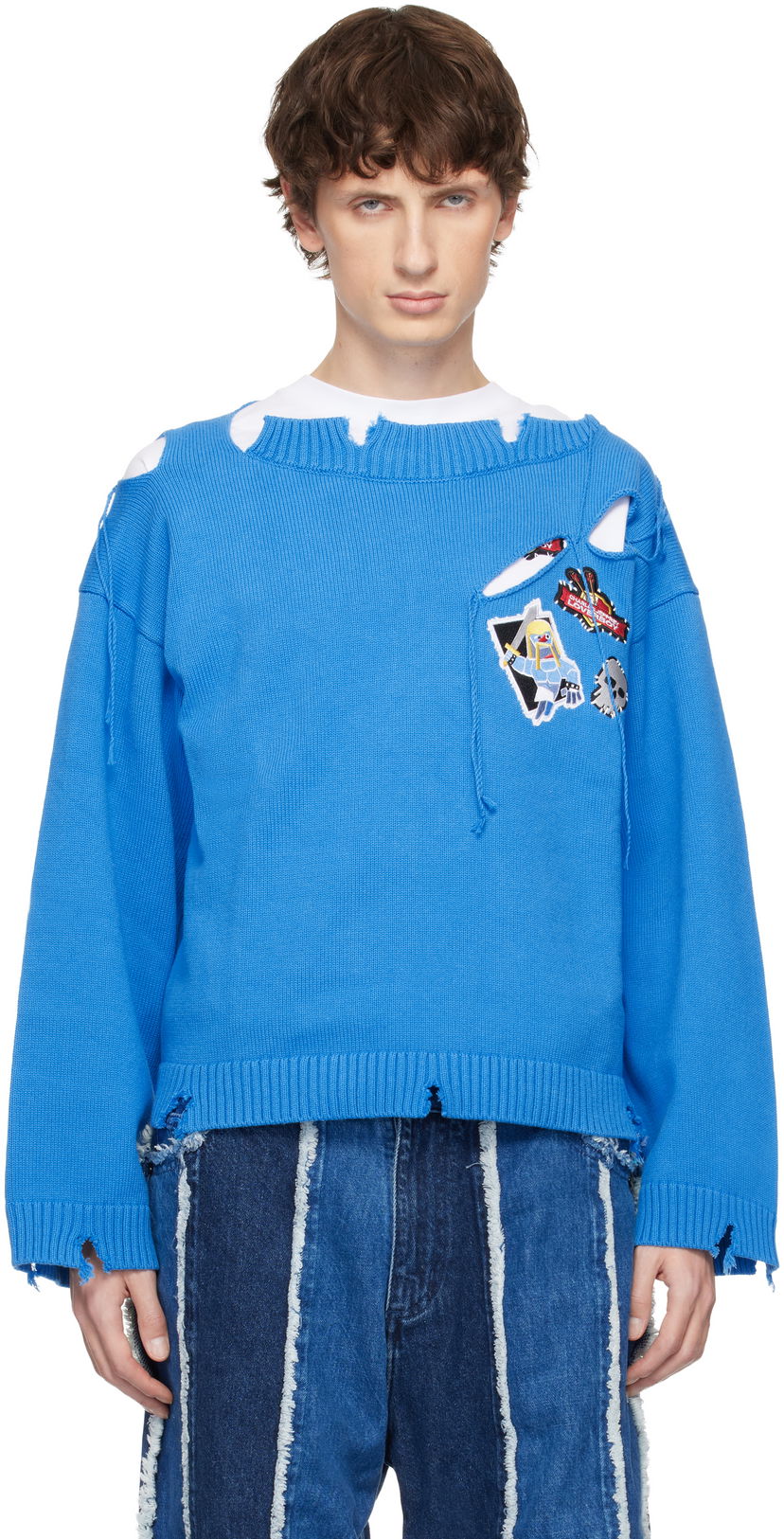 Пуловер Charles Jeffrey Loverboy Clash of Clans Edition Barbarian Patch Sweater Синьо | 054091601