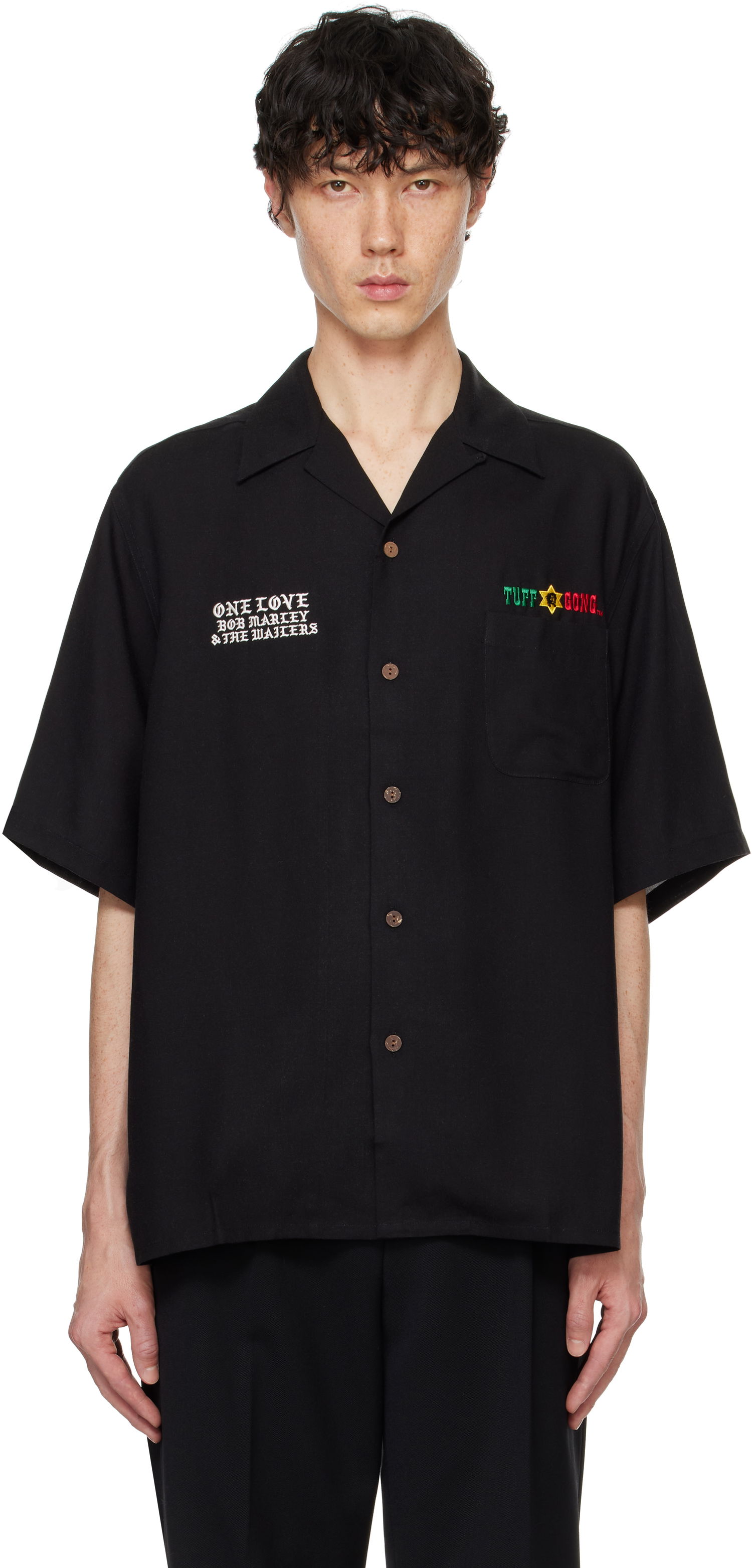 Риза WACKO MARIA WACKO MARIA Bob Marley One Love Short Sleeve Button-Up Shirt Черно | BOBMARLEY-WM-HI10, 0