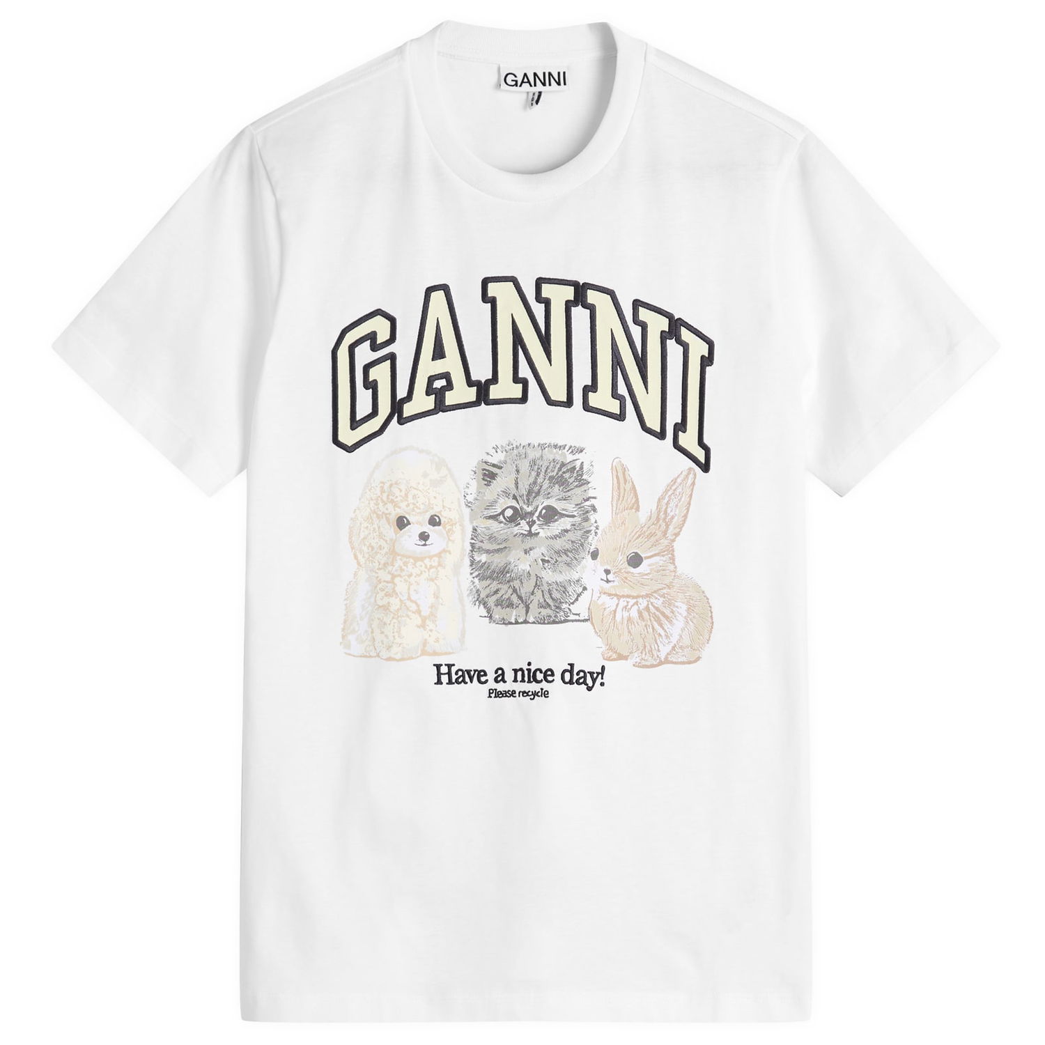 Тениска GANNI Animals Relaxed T-Shirt, Size Large, GANNI Бяло | T4237-151, 0