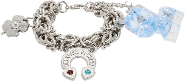 Charm Bracelet with Clover and Blue Crystal Charms