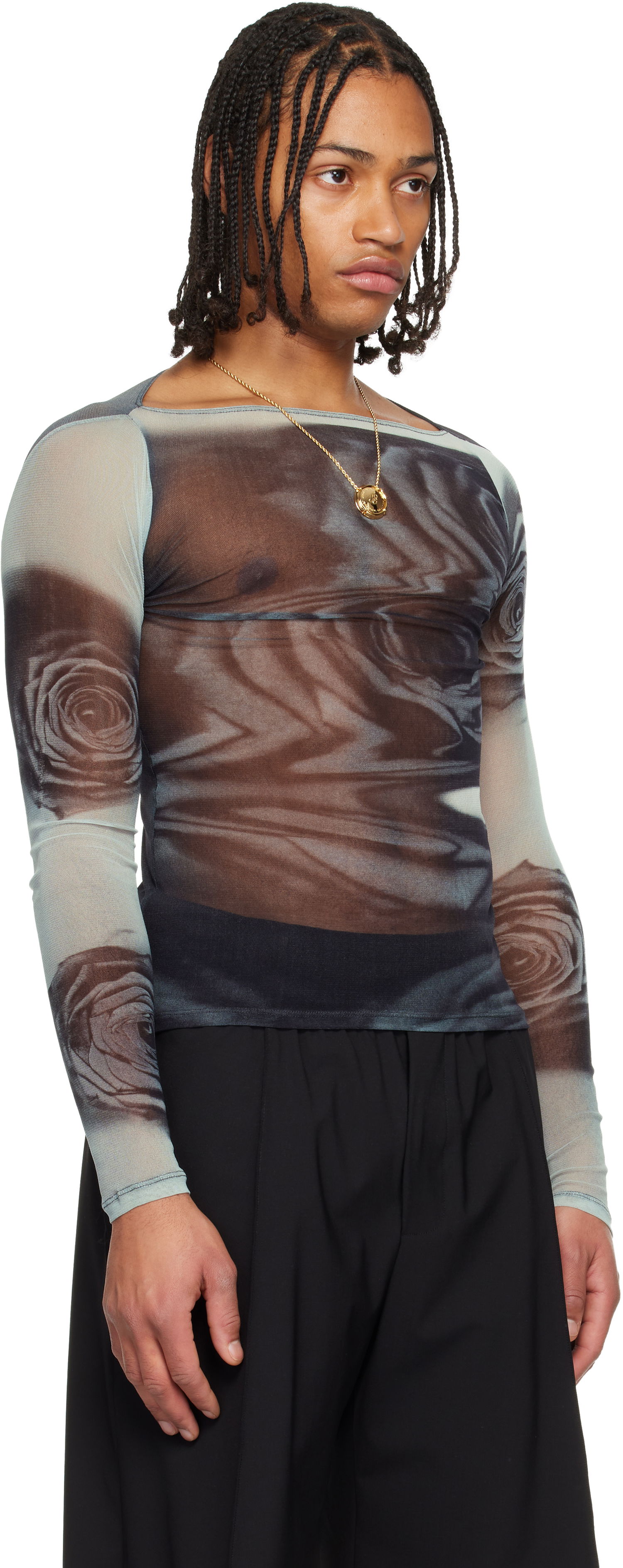 Тениска Jean Paul Gaultier Jean Paul Gaultier Blurry Roses Mesh Long-Sleeve Top Многоцветен | 25/04-W-TO352-M011P-010200, 1