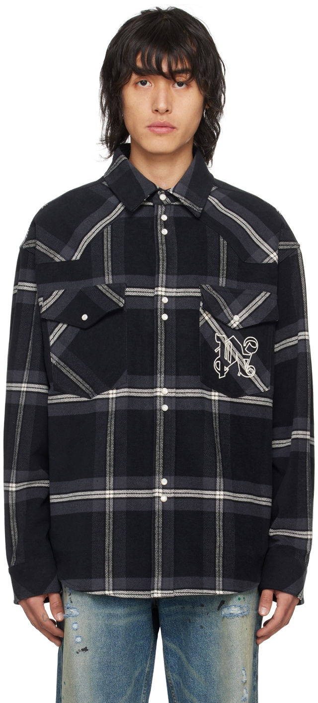 Риза Palm Angels Monogram Check Shirt Черно | PMES023R24FAB0011103, 0