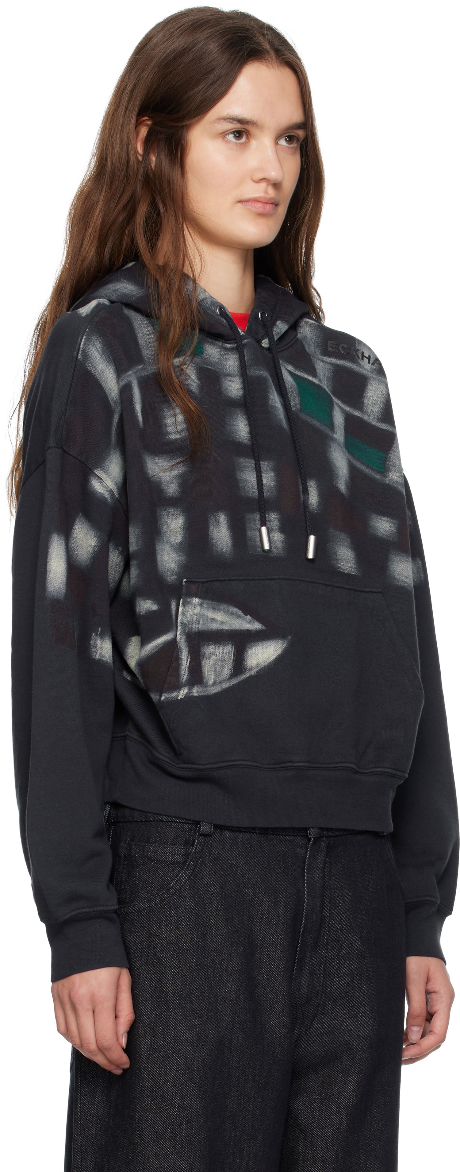 Суитчър Eckhaus Latta Eckhaus Latta Garment-Dyed Printed Hoodie Черно | 251-EL-PF25-P -, 1