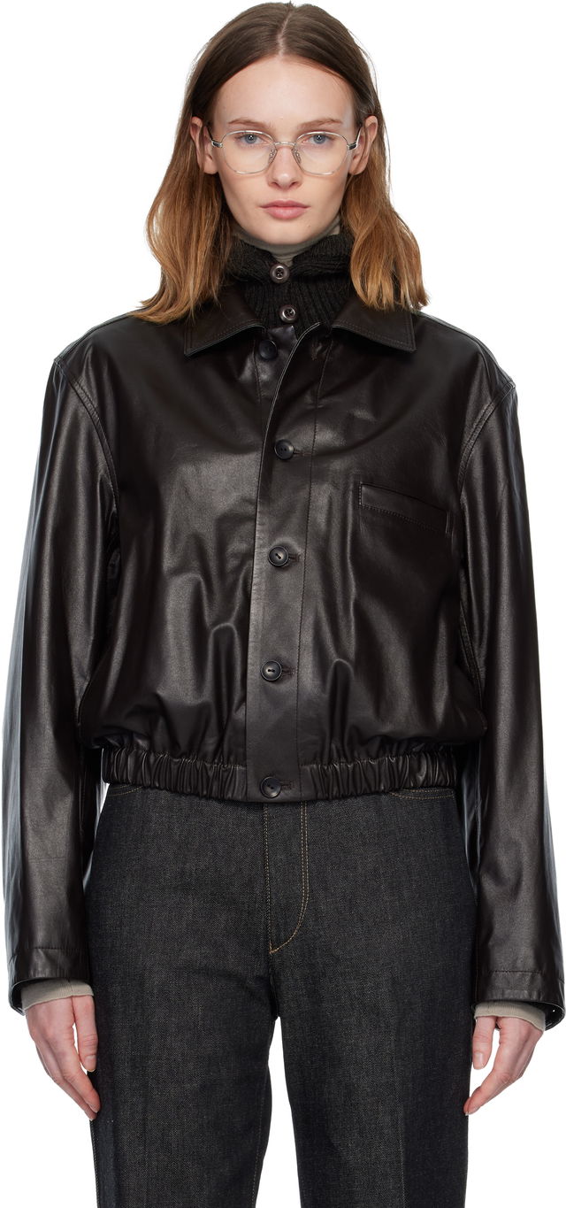 Soft Leather Collared Blouson Jacket