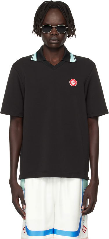 Поло тениска Casablanca Casablanca Double V-Neck Short Sleeve Polo Черно | MPF25-JTP-381-01, 0