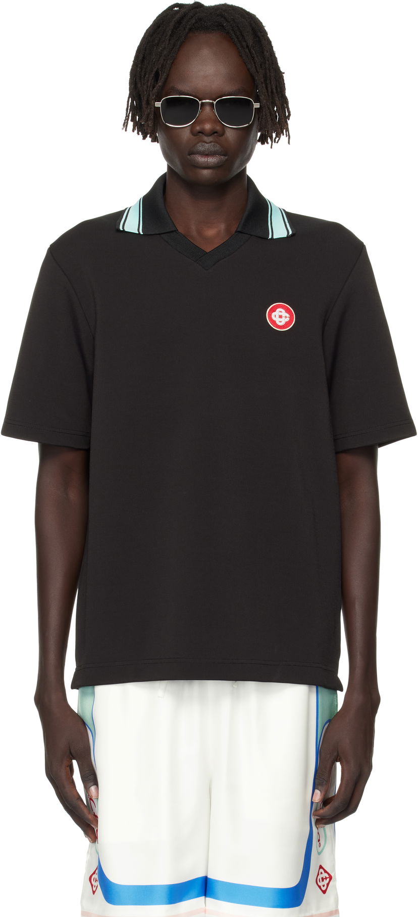 Поло тениска Casablanca Casablanca Double V-Neck Short Sleeve Polo Черно | MPF25-JTP-381-01
