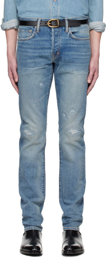 Дънки Tom Ford TOM FORD Selvedge 'Rip And Repair' Straight Fit Jeans Синьо | DPH001-DMC060S25, 0