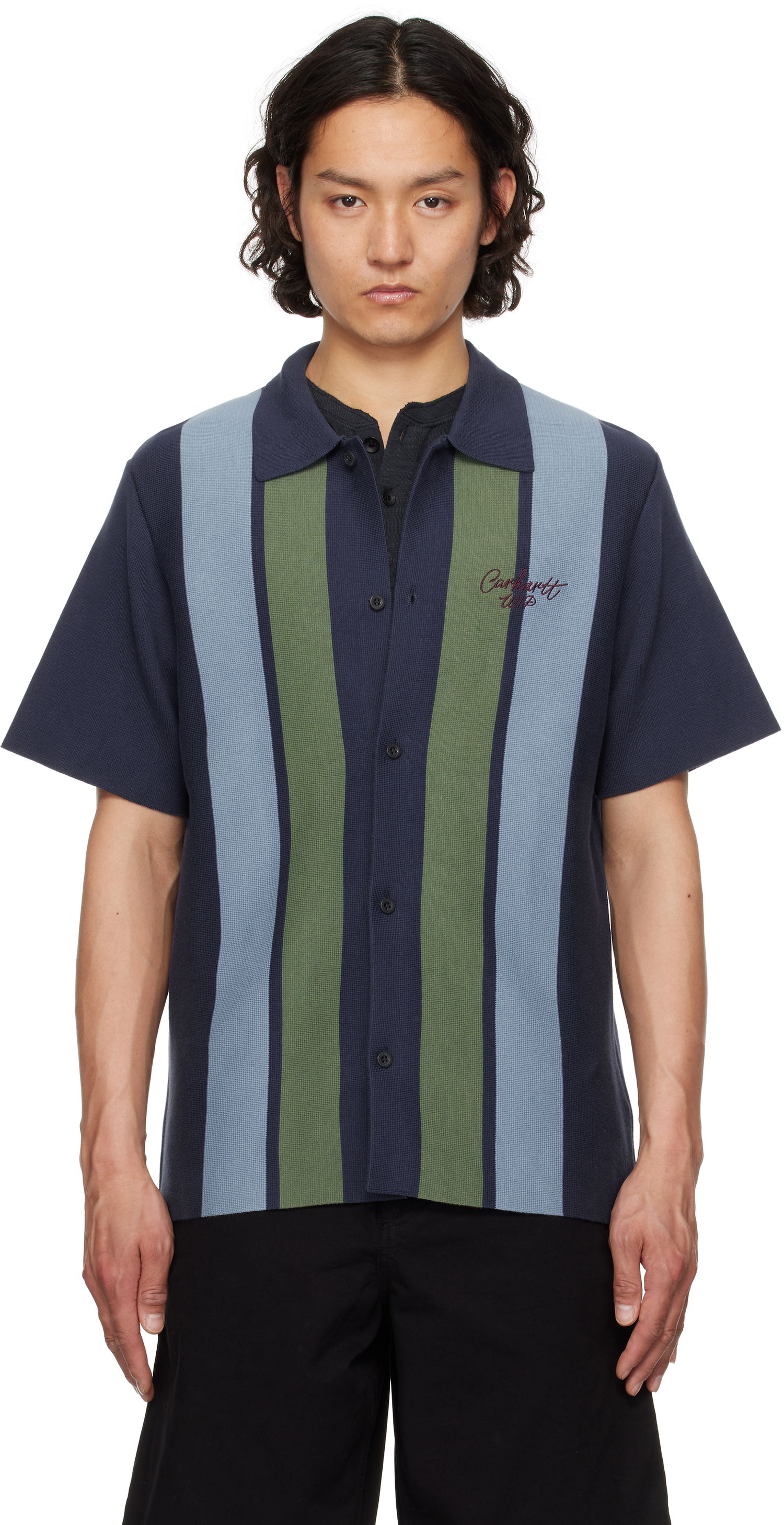 Риза Carhartt WIP Short Sleeve Memory Knit Striped Shirt Тъмно синьо | I034533, 0