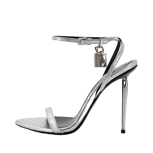 Metallic Leather Padlock Stiletto Sandals