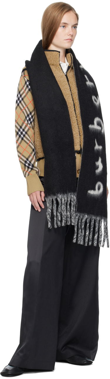 Шал Burberry Burberry Alpaca Wool Blend Logo Scarf Черно | 8114081, 2