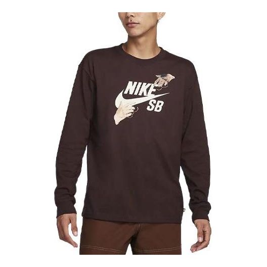Тениска Nike SB Skate Long-Sleeve T-Shirt Кафяво | FQ7682-227, 0