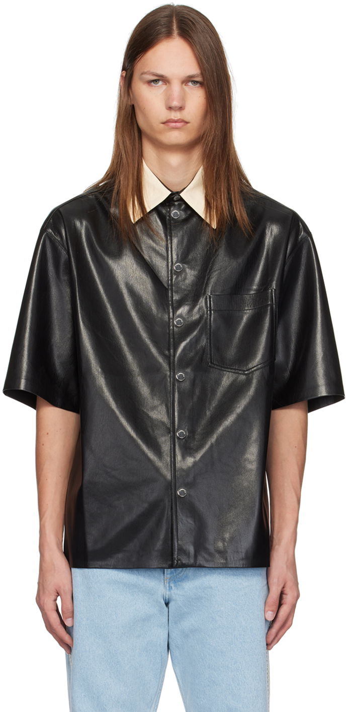 Риза Nanushka Black Aksel Faux-Leather Shirt Черно | NM24PFSH01999, 0