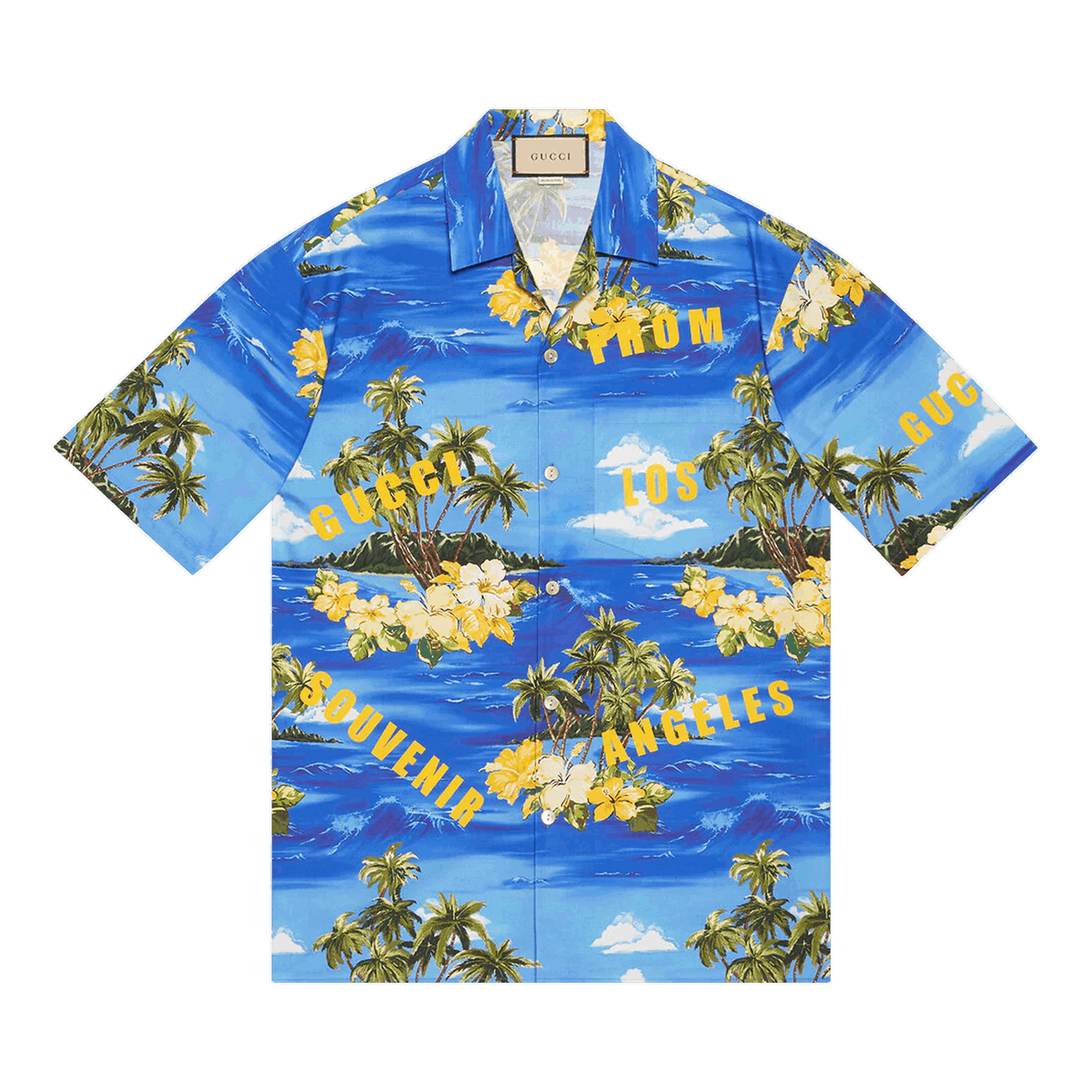 Риза Gucci Printed Cotton Poplin Bowling Shirt Синьо | 694124 ZAJSR 4464, 0