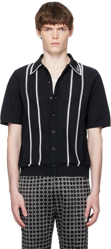 Поло тениска AMIRI AMIRI Script Stripe Knit Polo Черно | AMKNIR1025, 0