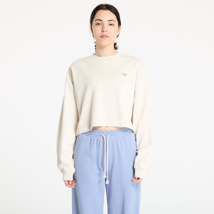Суитчър New Balance Coastal Cropped Fleece Crew Sweatshirt Бежово | WT51514LIN