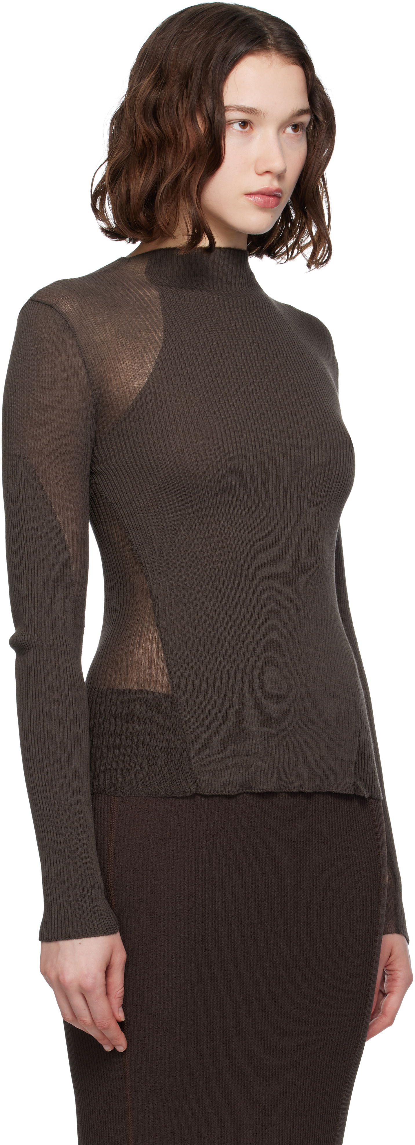 Пуловер ROA Sheer Knit Sport Top Кафяво | RBWW042YA18, 1