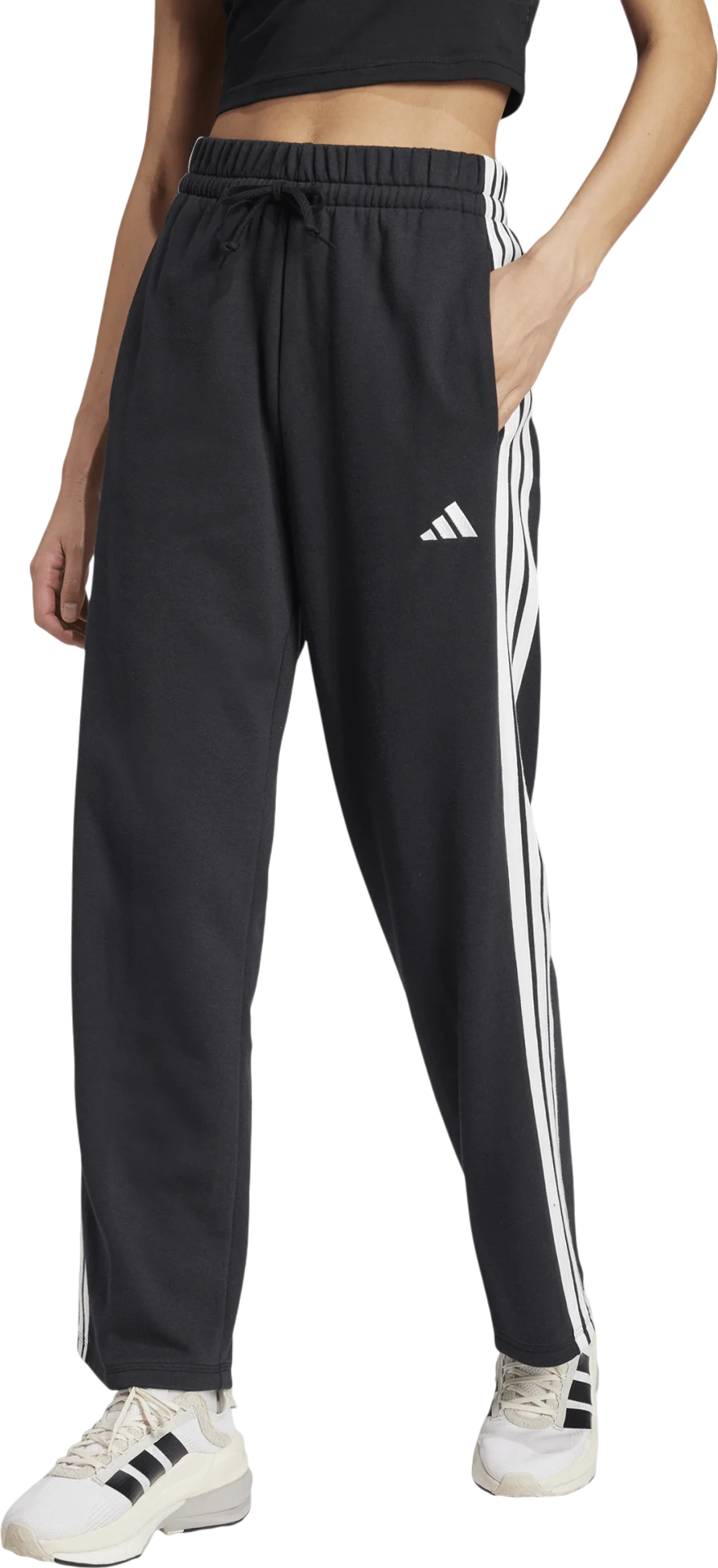 Спортни панталони adidas Performance Essentials 3-Stripes Open Hem French Terry Pants Черно | JW7182, 1