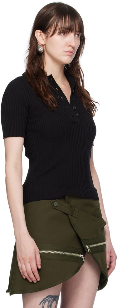 Поло тениска Courrèges Courrèges Ribbed Knit Polo Shirt Бежово | VESMPO029FI0001, 4