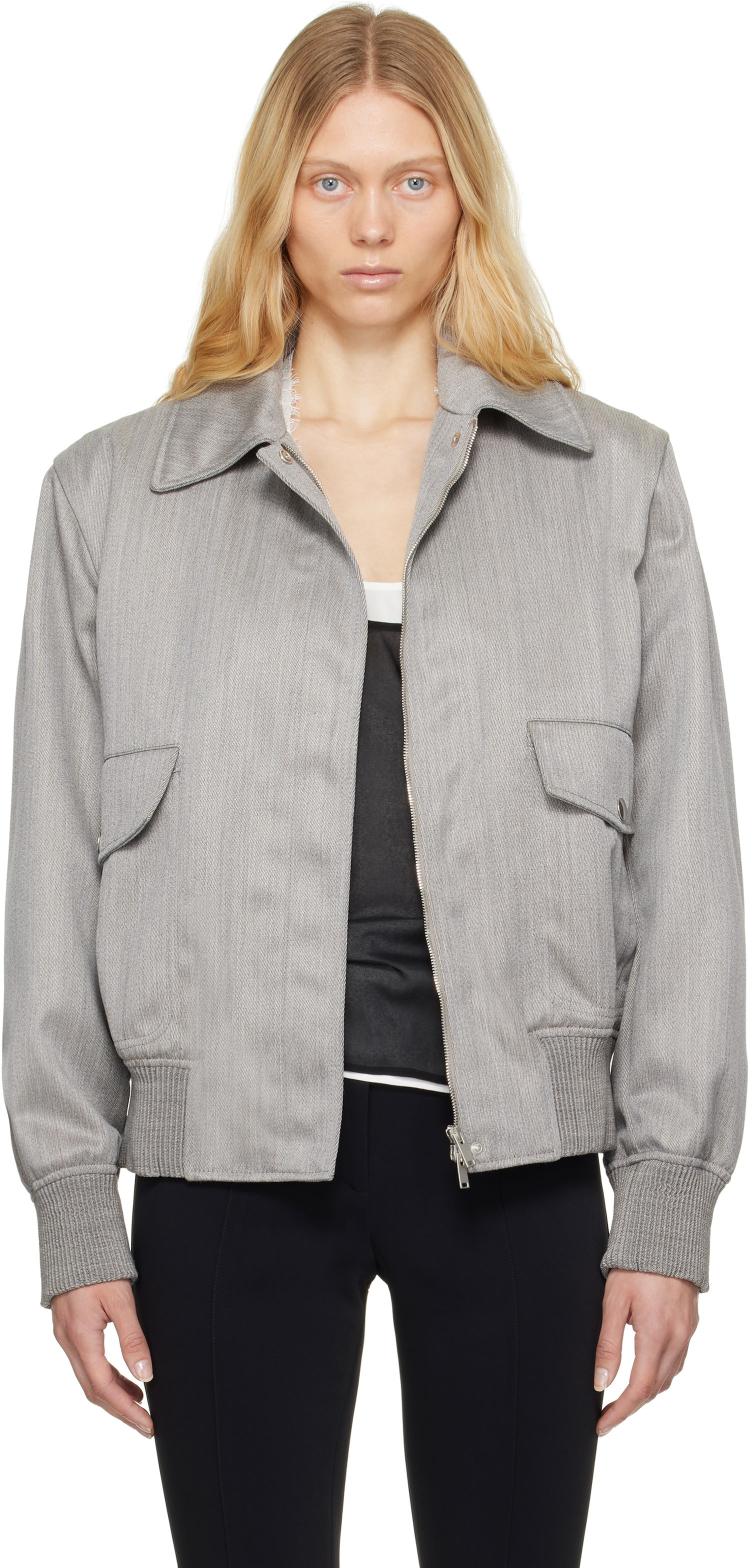 Яке бомбър Stella McCartney Stella McCartney Boxy Collared Bomber Jacket Сиво | 6801293FU750, 0