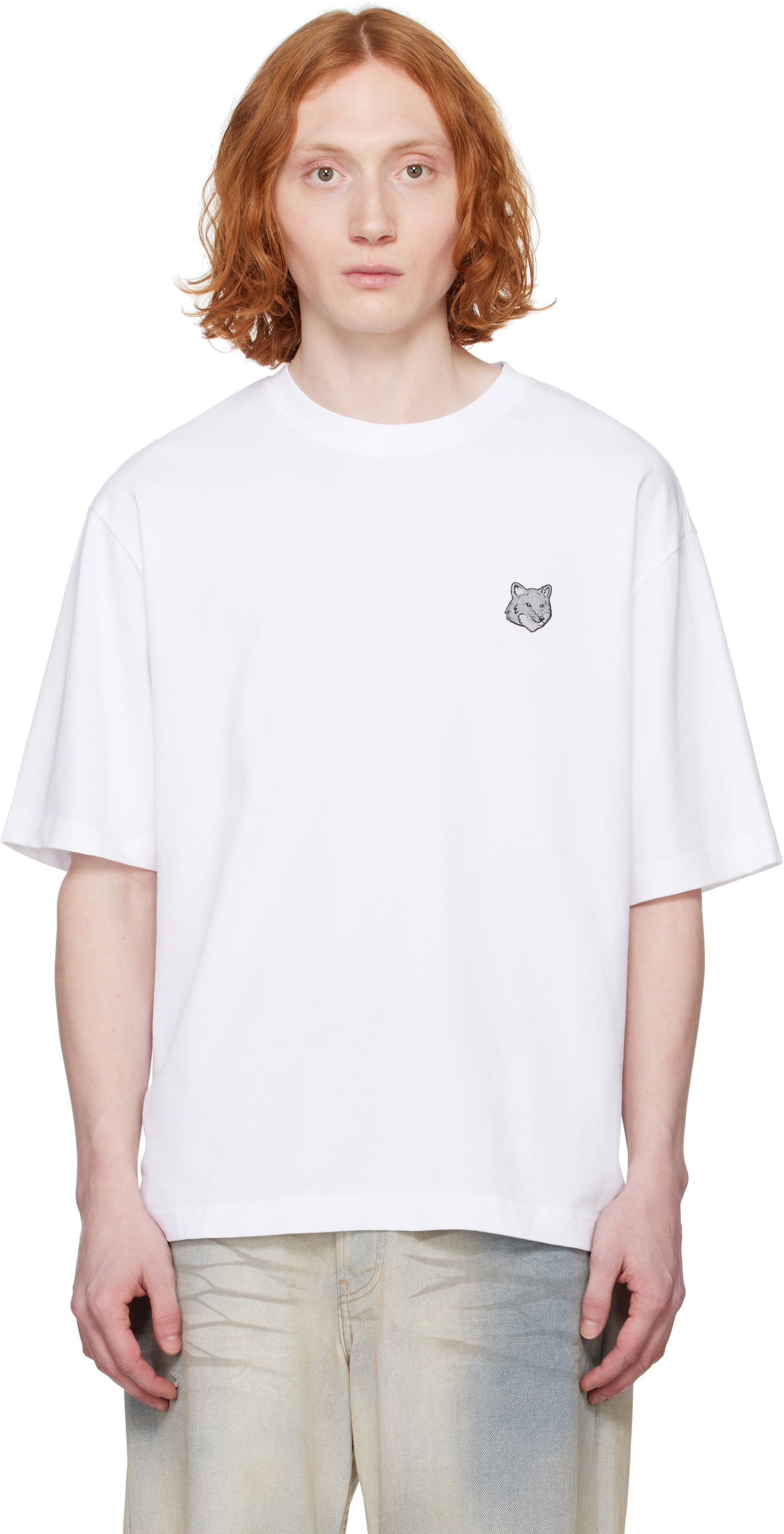 Тениска MAISON KITSUNÉ Maison Kitsuné Fox Head Patch Oversize T-Shirt Бяло | OM00128KJ0119, 0