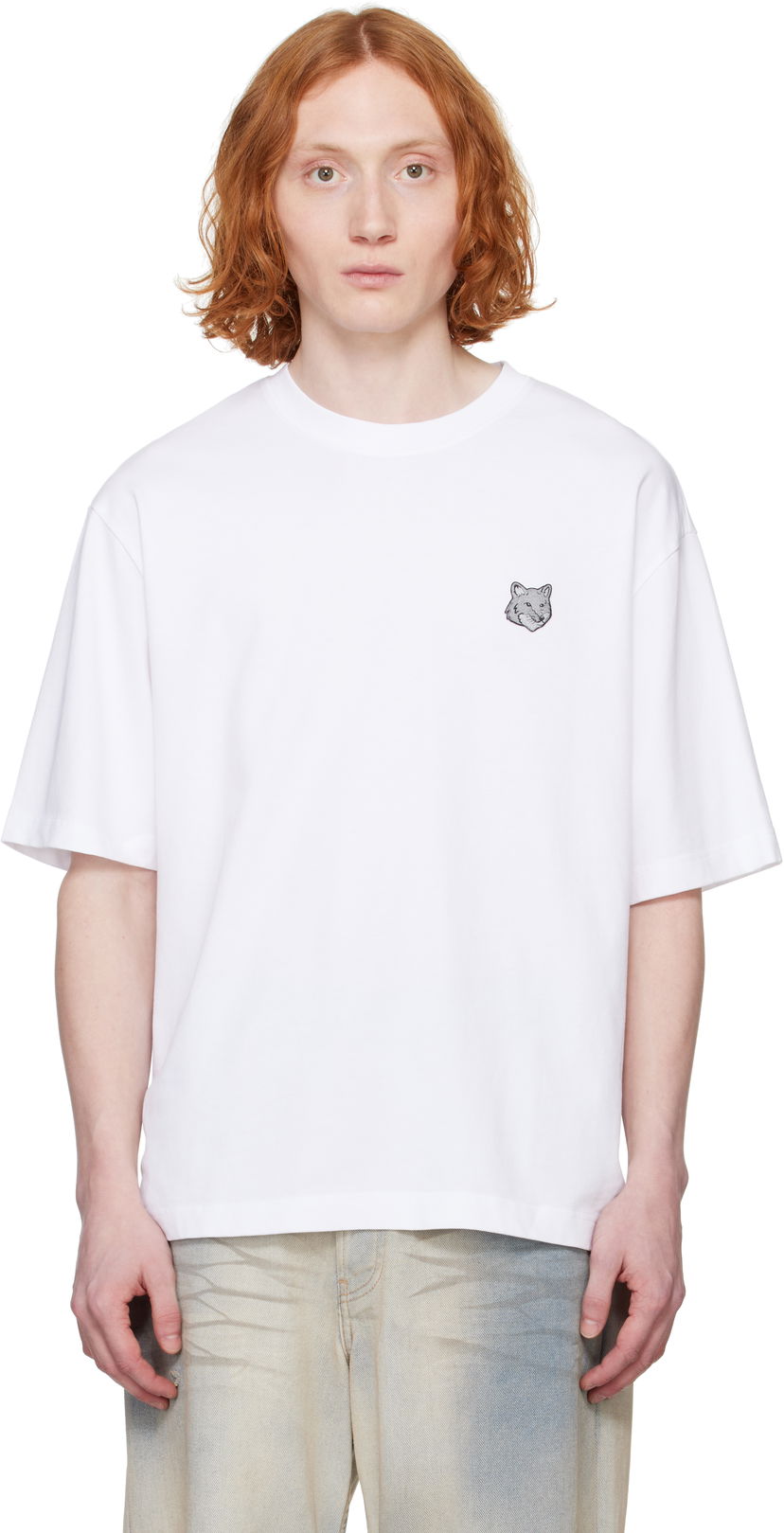 Тениска MAISON KITSUNÉ Maison Kitsuné Fox Head Patch Oversize T-Shirt Бяло | OM00128KJ0119