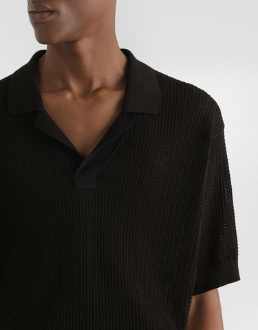 Поло тениска Dolce & Gabbana Dolce & Gabbana Short-Sleeved Openwork Polo Shirt Черно | GXZ63TJBCFMN0000, 3