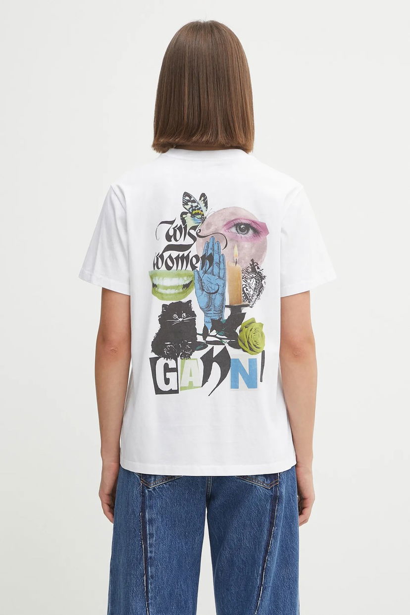 Тениска GANNI GANNI Basic Jersey Collage Relaxed T-Shirt Бяло | T4157