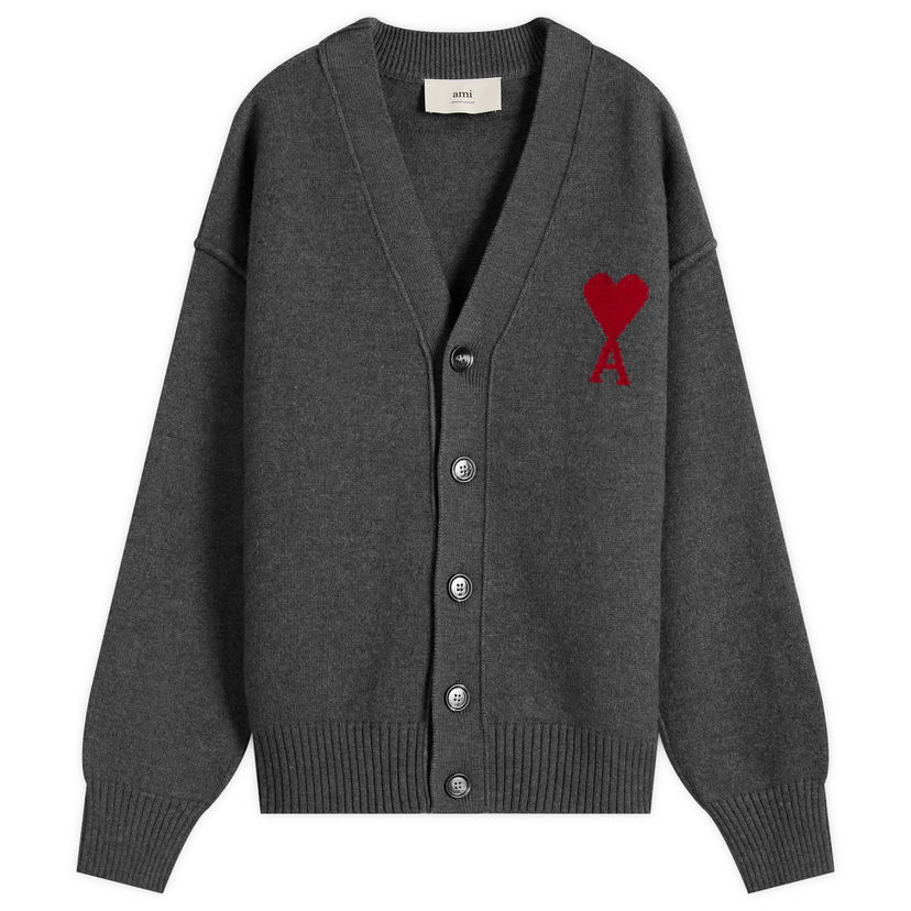 Пуловер AMI Men's Felted Merino Wool Knit ADC Cardigan, Size Large Сиво | H25UKC367-018-084H25
