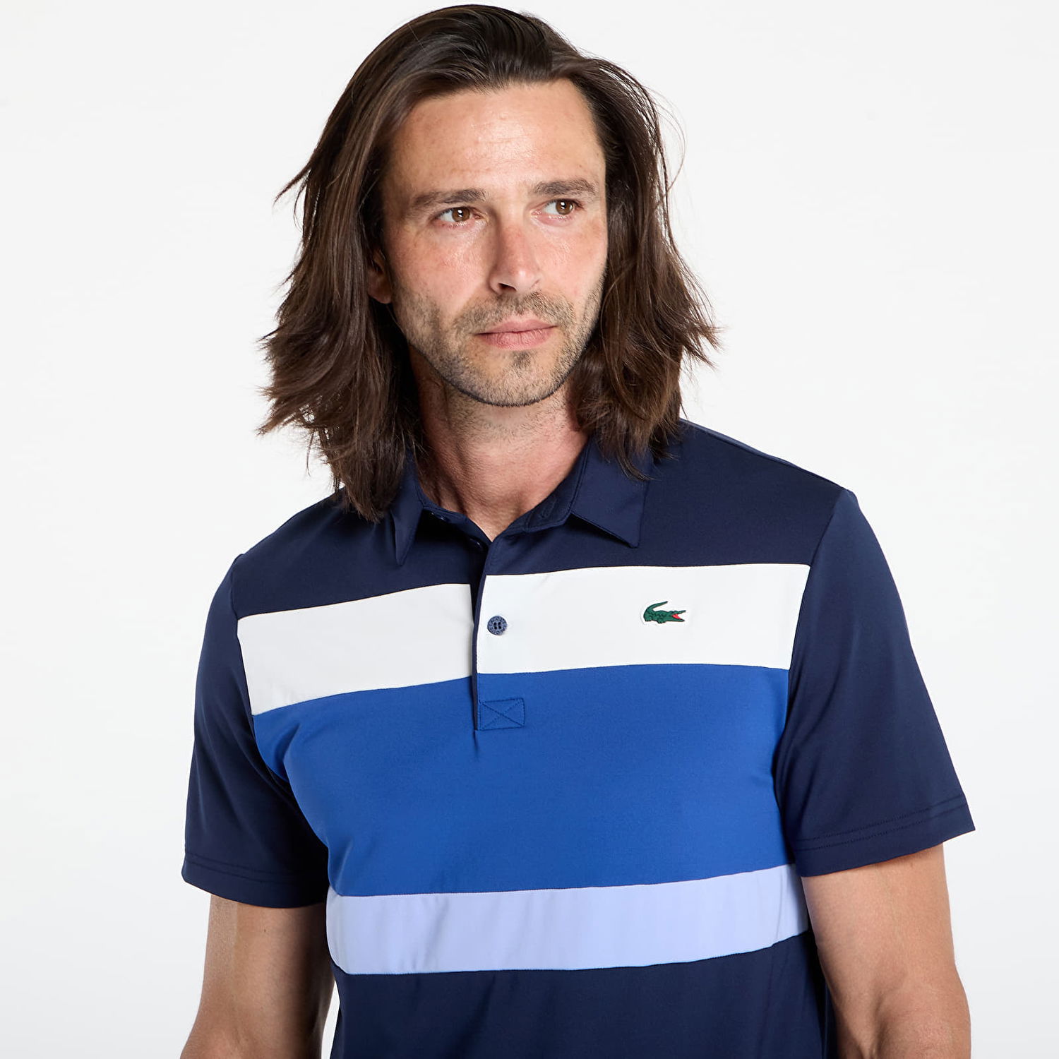 Поло тениска Lacoste Lacoste Men's Short Sleeve Colorblock Polo Тъмно синьо | DH8954 8IQ, 1