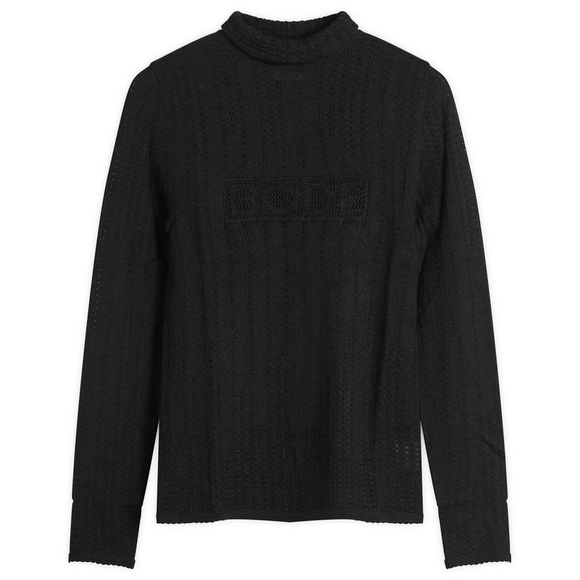 Пуловер Bode Louise Patterned Knit Mock Neck Long Sleeve Top Черно | WRF25KT006-BLACK