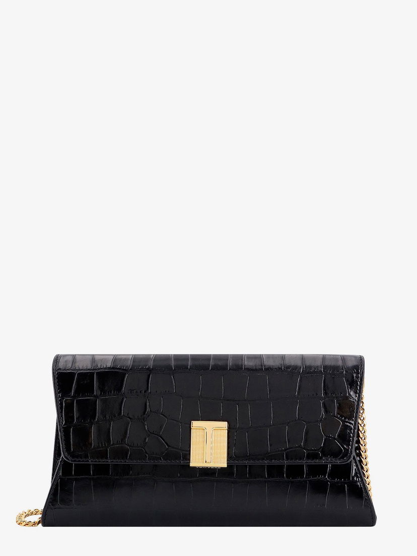 Дамска чанта Tom Ford Crocodile Embossed Leather Clutch Черно | L1736LCL403X1N001