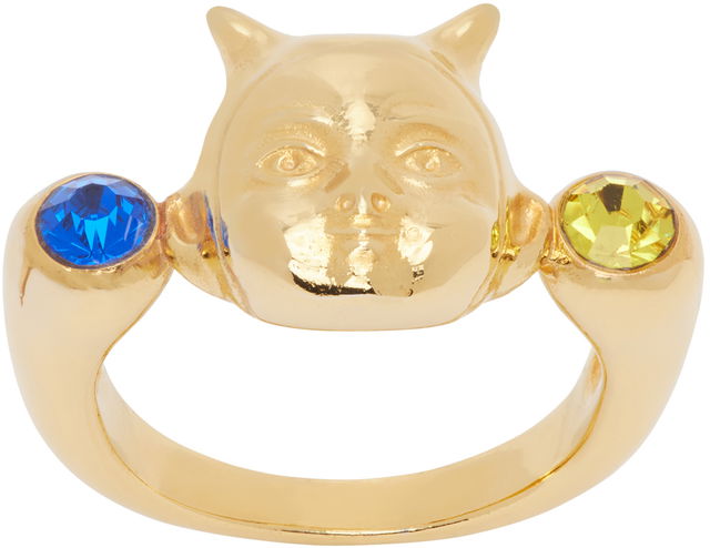 Horned Face Ring with Gemstones