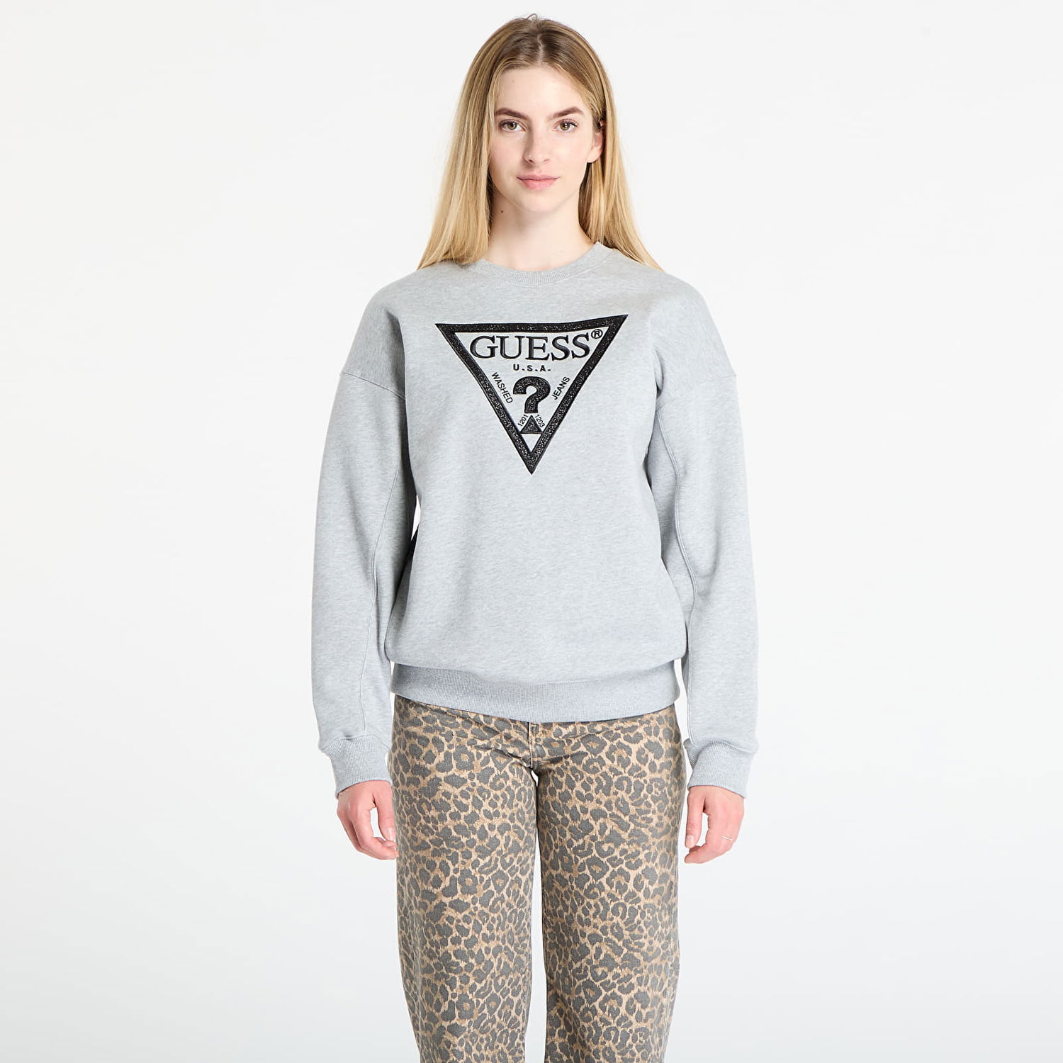 Суитчър GUESS Guess Triangle Glitter Sweatshirt Сиво | W5BQ11KC8I1-LMGY, 0