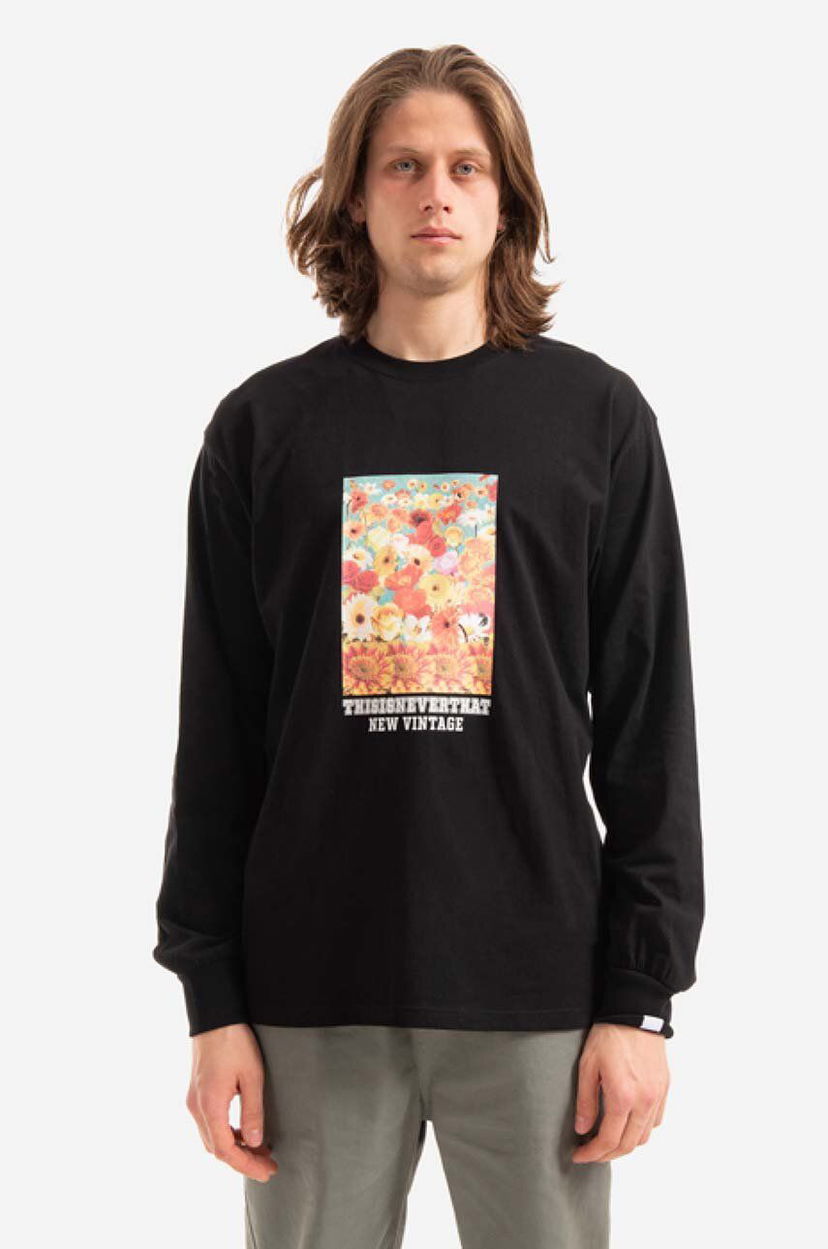 Тениска thisisneverthat Flower Collage Long Sleeve T-Shirt With Print Черно | TN221TTSLT04