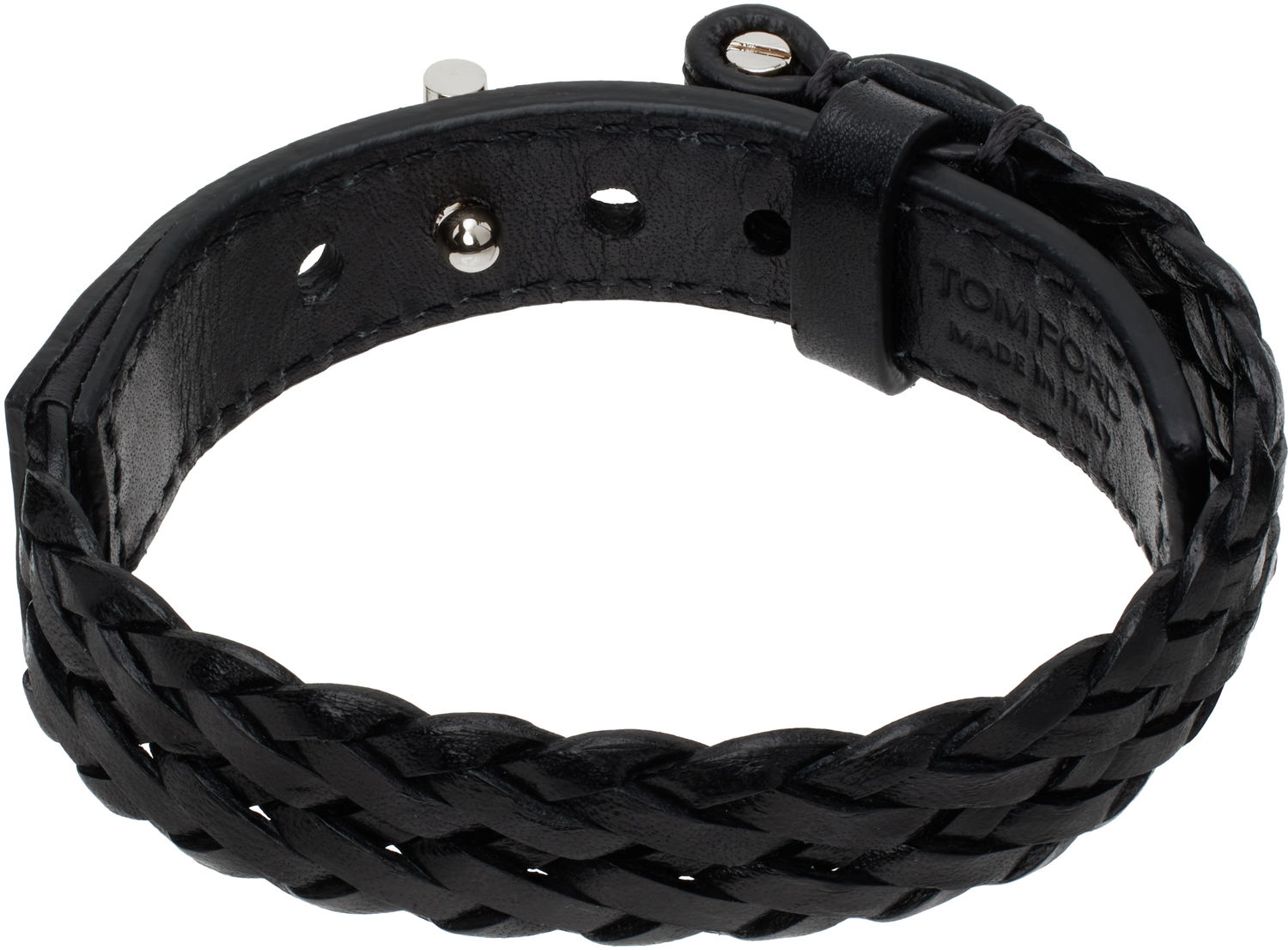 Гривна Tom Ford Black Woven Leather Bracelet Черно | JM001-ICL001S, 1